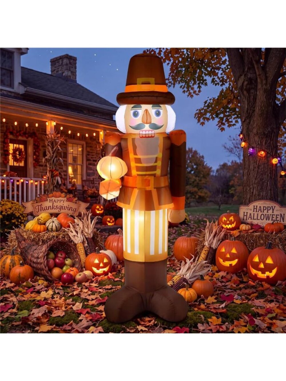 5 ft Inflatable Fall Nutcracker Outdoor Decor, LED Thanksgiving Nutcracker